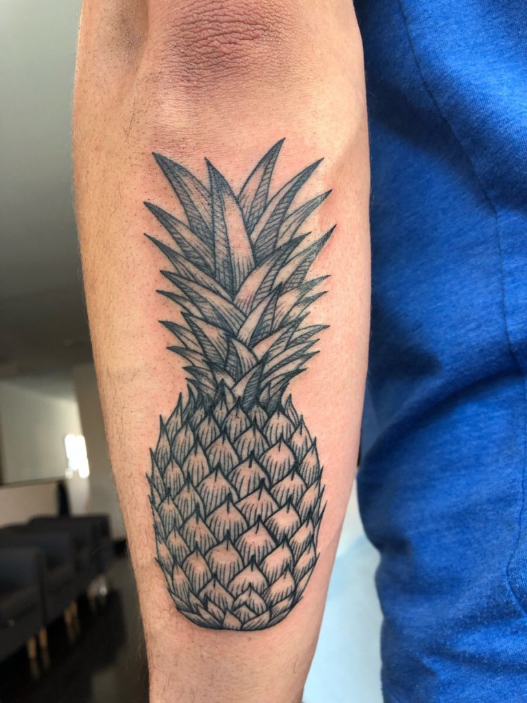 Black and White Pineapple tattoo - Gia at Fatty’s, Washington DC