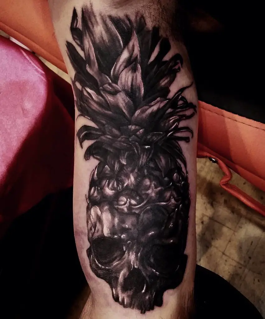 Black and White Pineapple Tattoo by Inkredible Kreations in Perth. Artist - Steven Blanche