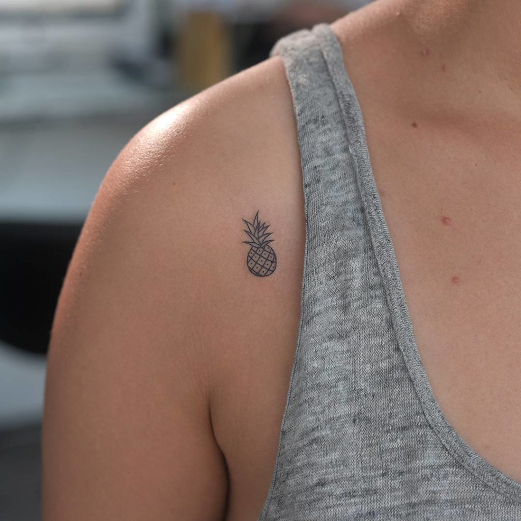 Small Black and White Pineapple Tattoo by Daniil Kostarev - Babayaga Tattoo Studio, Canggu, Bali