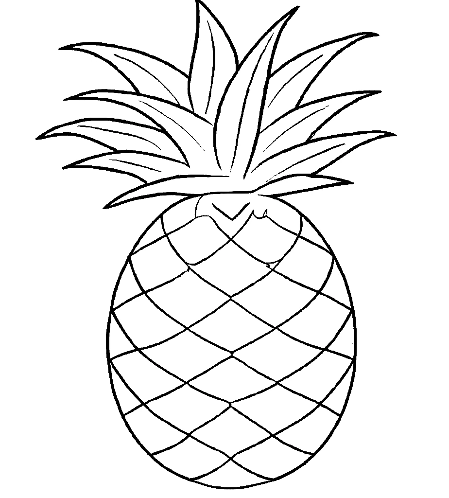 a black and white printable color page of a pineapple